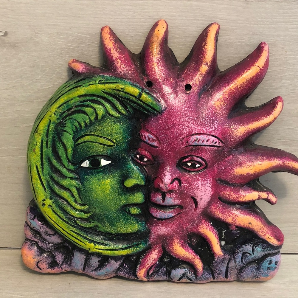 Hand Painted Celestial Sun and Moon Terracotta Wall Hanging Indoor / Outdoor